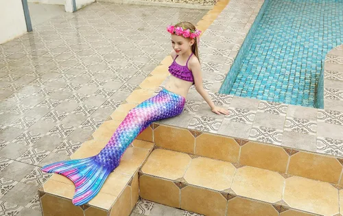 Vista 5 de DNFUN Colas de sirena para nadar para niñas, traje de baño de sirena con monoaleta