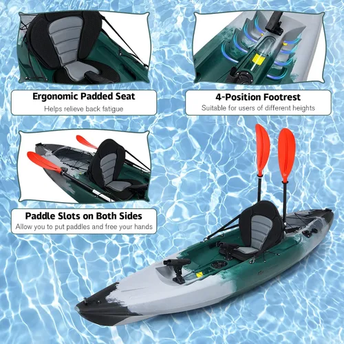Vista 5 de Goplus Kayaks de pesca para adultos, 9.7 pies, kayak de turismo recreativo para una persona con paleta de aluminio, 4 soportes para caña de pescar