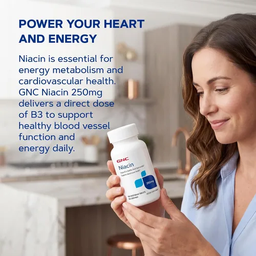Vista 12 de GNC Niacina 250 mg, apoya la salud de los vasos sanguíneos, 100 tabletas vegetarianas