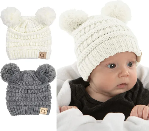 Vista 15 de Funky Junque Gorro de invierno con doble pompón para bebé de 0 a 12 meses, bonito gorro de punto acogedor para clima frío Patrón de tejido