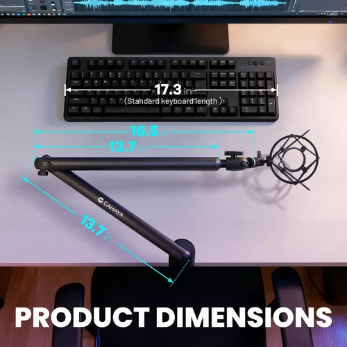Vista 8 de CAHAYA Brazo de brazo para micrófono, soporte de brazo de micrófono ajustable de perfil bajo con poste de extensión de 3.5 pulgadas, adaptador