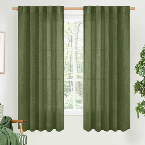 Vista 93 de BGment Cortinas cortas de lino marfil de 36 pulgadas de largo para ventanas de cocina, pequeñas cortinas texturizadas rústicas para café sobre