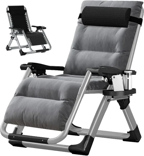 Vista 7 de Slsy Silla de gravedad cero, silla reclinable de salón con cojín y bandeja removibles para interior y exterior, silla reclinable plegable para patio