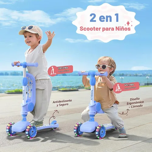 Vista 6 de TONBUX Kids Scooter with Seat, 3 Wheels Scooter with PU Luminous Wheels, Non-Slip Handle and Wide Deck, Sensitive Brakes, 4-Level Adjustable Height