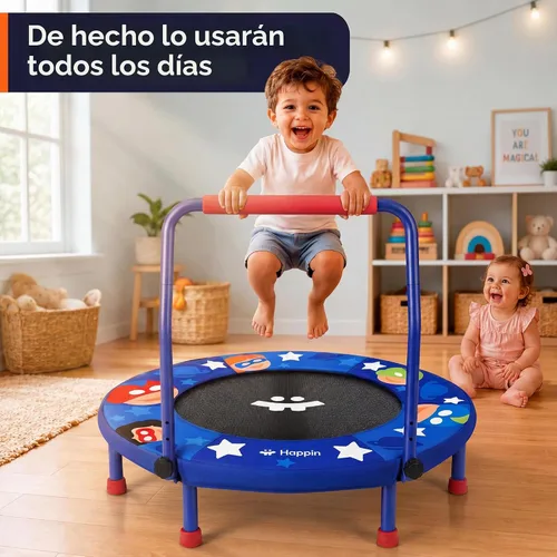 Vista 2 de Happin 36" Toddler Trampoline for Kids with Handlebar, Foldable Indoor Mini Azul y rojo