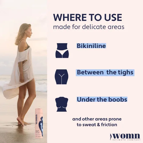 Vista 3 de womn Intimate Comfort Dry & Fresh Powder - Polvo corporal sin talco para pieles sensibles. Protección natural contra la humedad y las rozaduras