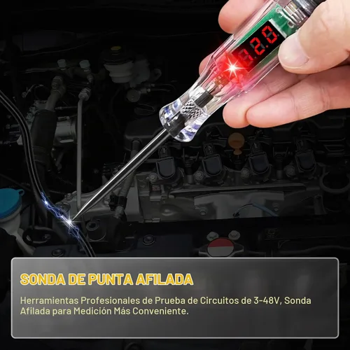 Vista 4 de Probador de Luz Automotriz de Circuito LED Digital de 3-48V, Probador de Luz Automática con Pantalla de Voltaje, Lápiz Probador Eléctrico