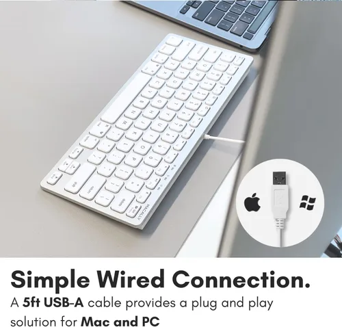 Vista 5 de Teclado pequeño con cable Macally para Mac y Windows - 78 teclas de corte de tijera compatibles con el teclado Apple para MacBook Pro/Air, iMac, Mac