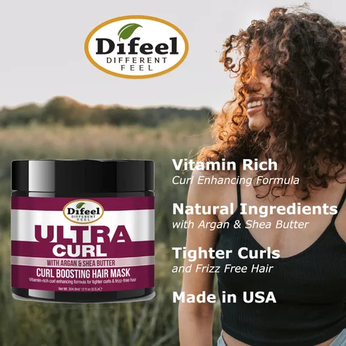 Vista 5 de Difeel Ultra Curl con argán y manteca de karité, mascarilla para el cabello que aumenta el rizo, 12 onzas