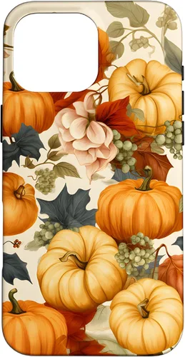 Vista 19 de Funda de estilo vintage para iPhone 16 con hojas de otoño y calabazas