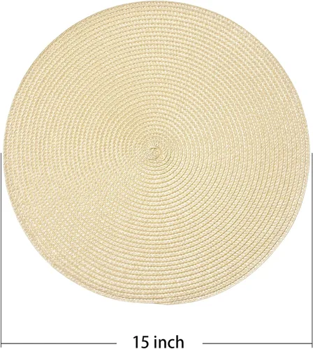 Vista 2 de AHHFSMEI Juego de 6 manteles individuales redondos trenzados de 15 pulgadas para mesas de comedor, tejido natural, resistentes al calor, color beige