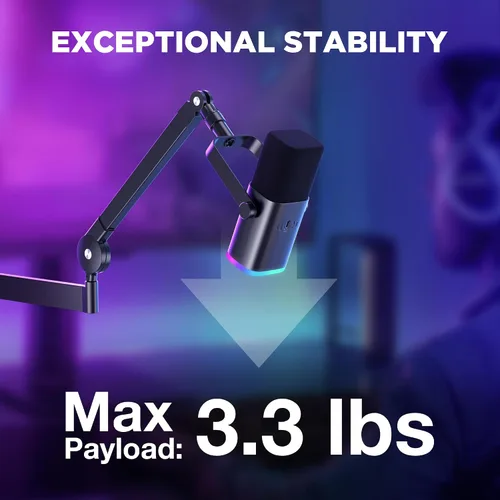 Vista 4 de InnoGear Brazo de micrófono de perfil bajo, brazo articulado de micrófono giratorio de 360°, soporte de micrófono para Fifine AM8 K669B Blue Yeti