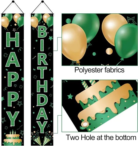 Vista 3 de Cartel verde para puerta de cumpleaños para mujeres y hombres, letrero de feliz cumpleaños verde negro dorado para porche, suministros de fiesta