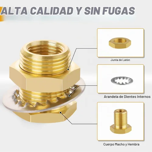 Vista 4 de KOOTNAS Paquete de 2 Accesorios de Mamparo de Latón Macizo, 1/2 NPT Cónico Hembra 1" Rosca Macho Recta Conector de Latón con Anillo Ondulado