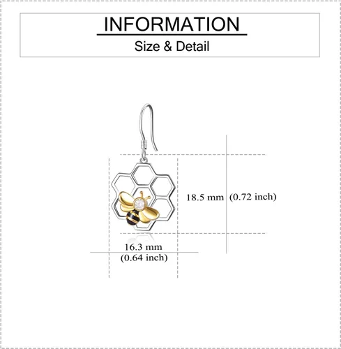 Vista 5 de LUHE Aretes de panal con abeja, plata de ley 925, aretes de abeja y colmena para mujer (aretes de abeja)