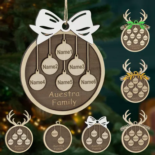 Vista 63 de Adornos de Navidad personalizados, familia de 1 nombre, adornos de Navidad de madera personalizados, decoración personalizada, decoración de árbol