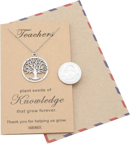 Vista 5 de Quan Jewelry, el regalo perfecto para el día del maestro, collar árbol de vida, con tarjeta de agradecimiento, 16 pulgadas a 18 pulgadas