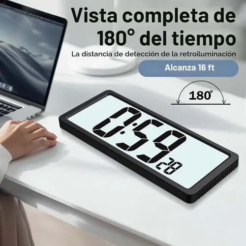 Vista 6 de XREXS Reloj de pared digital grande, funciona con pilas y retroiluminación Negro