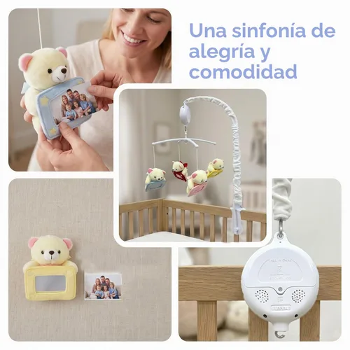 Vista 8 de Móvil para cuna de bebé con exhibición de fotos de bricolaje