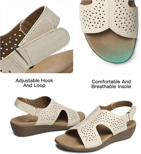 Vista 3 de SHIBEVER Sandalias planas para mujer, cómodas y elegantes, con soporte de arco ortopédico, puntera abierta, sandalias de verano para caminar
