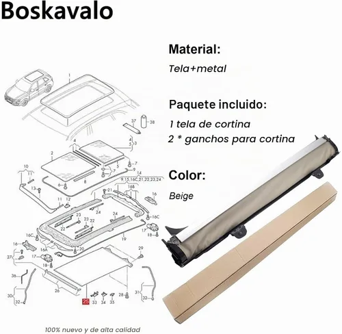 Vista 6 de Parasol Cortina Cubierta de Sombra para Techo Solar Panorámico para VW Jetta Golf Tiguan Audi Q5 1K9877307B (Beige, 1)