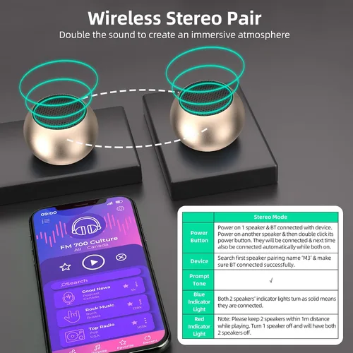 Vista 6 de Paquete de 2 mini altavoces portátiles, altavoces pequeños Bluetooth, micro altavoz inalámbrico para teléfono/PC/tableta, batería recargable