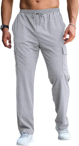 Vista 2 de CTU Pantalones deportivos holgados de moda para hombre, ligeros, para entrenamiento, pantalones deportivos con parte inferior abierta con bolsillos