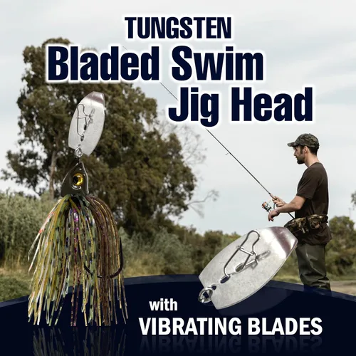 Vista 2 de Reaction Tackle Tungsten Bladed Jig Heads - Swimbait Fishing Jigs for Large and Smallmouth Bass, Trout, Walleye - Bass Fishing Lures Make a Chatter