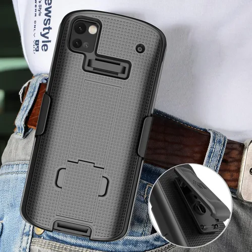 Vista 6 de Estuche + Correa De Mano + Clip De Cinturón Combo Para Zebra TC53 TC58 Teléfono - Negro Carcasa rígida con soporte y soporte giratorio, delgado