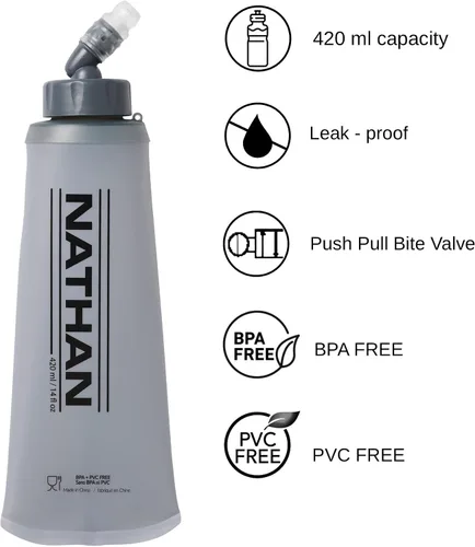 Vista 4 de Nathan QuickStart - Chaleco de hidratación con vejiga o frascos, bolsillos de almacenamiento, tela transpirable que absorbe la humedad, correas