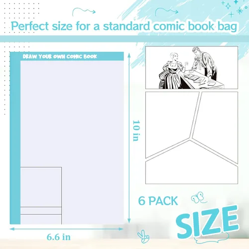 Vista 2 de Harloon 3 piezas de cómics en blanco de 6.6 x 10 pulgadas con paneles, dibuja tú mismo, plantillas de dibujos de cómics, diseños variados, diseños