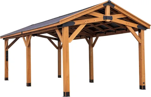 Vista 12 de Backyard Discovery Granada - Pabellón de madera de cedro para parrilla BBQ de 10' x 9' con techo rígido de acero galvanizado, barras superiores