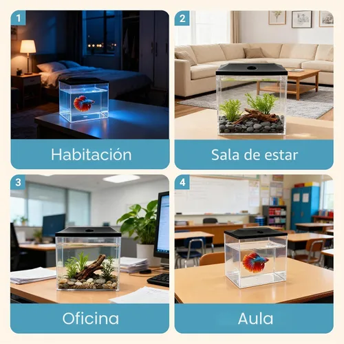 Vista 6 de Tanque de peces pequeño de 0.8 galones, tanque de plástico inastillable con iluminación LED, pecera temporal para freír, aislamiento, educación