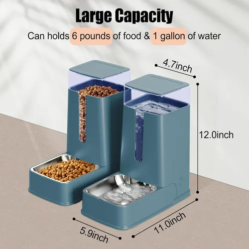Vista 2 de Juego de alimentador automático para gatos y dispensador de agua para gatos con cuencos de acero inoxidable, comedero por gravedad para perros