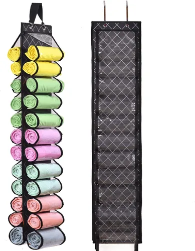 Vista 11 de Bolsa de almacenamiento para leggings con colgador, puede contener 24 leggings o camisas, compartimento para jeans, colgador de almacenamiento