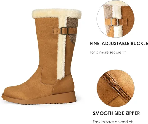Vista 4 de DREAM PAIRS Botas de nieve de invierno para mujer, a media pantorrilla, a la moda, peludas, cálidas
