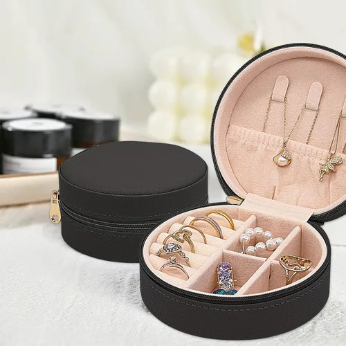 Vista 7 de Soddeph Joyero de viaje, mini organizador portátil con cremallera, cajas de almacenamiento pequeñas de piel sintética para anillos, aretes