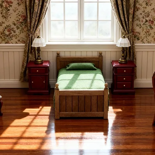 Vista 5 de Cama en miniatura de casa de muñecas con cajón 1:12, muebles de madera europeos para dormitorio, accesorios de ropa de cama con almohada