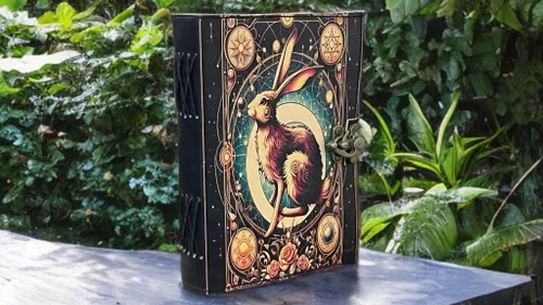 Vista 5 de The Easter Rabbit Grimoire – Handmade Leather Journal, Blank Spell Book of Shadows, Vintage Junk Journal, Gothic Notebook, 200 Deckle Edge Pages