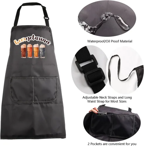 Vista 5 de MBMSO Beergetarian Delantal artesanal de cerveza regalos para amantes de la cerveza, delantal de cocina de cerveza con bolsillos, delantal