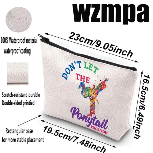 Vista 2 de WZMPA Bolsa de maquillaje cosmética Karate Girl para amantes del karate, regalo Dont Let The Tail You Fool You Martial Arts con cremallera