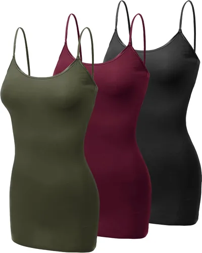 Vista 368 de Emmalise Camisola larga casual básica para mujer, con tirantes ajustables, top en capas