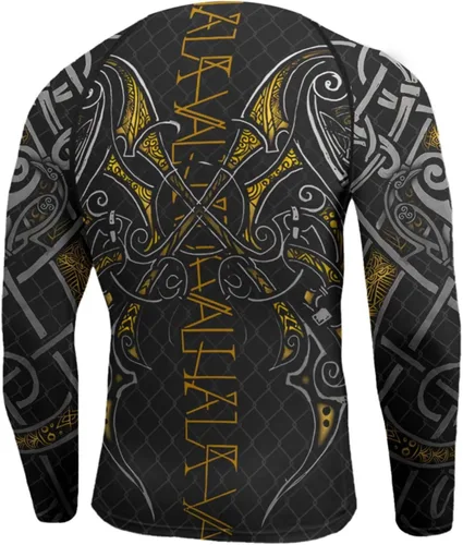 Vista 3 de Camiseta de compresión Viking de manga larga para capa base, ajuste de rendimiento, MMA BJJ, tela elástica Color 1