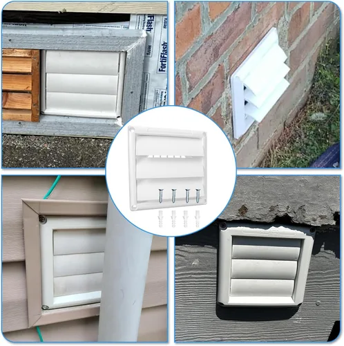 Vista 2 de Cubierta de ventilación exterior de 4 pulgadas con solapa con listones y protector de pájaros integrado, tapa de escape exterior resistente a