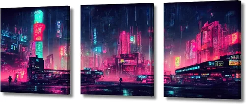 Vista 72 de Lienzo decorativo para pared de sala de estar, lienzo Cyberpunk, decoración de pared de 3 paneles, decoración de pared para el hogar, dormitorio