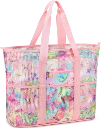 Vista 6 de CAMTOP Bolsas de playa para mujer, bolsa de playa de malla con cremallera, bolsas de conchas para niños, grandes para piscina, natación, vacaciones