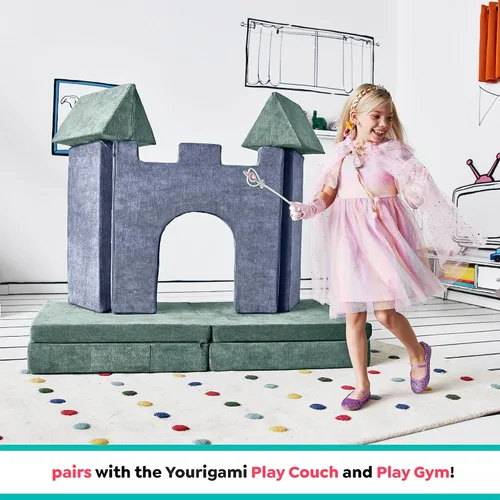 Vista 5 de Yourigami Castillo de Juego para Niños y Niños Pequeños, Juego de Complementos de Sofá para Sala de Juegos, Diseño Modular Duradero, Blue Lagoon