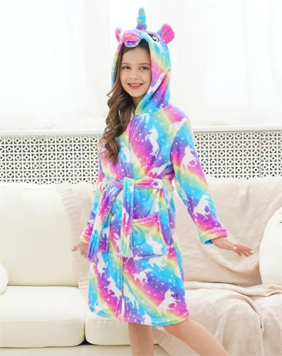 Vista 5 de Doctor Unicorn Bata de baño de forro polar con capucha para niñas pequeñas