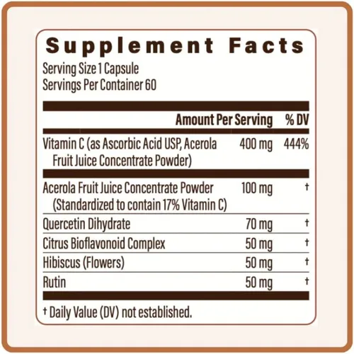Vista 2 de Utzy Naturals Complejo de vitamina C 400 mg de vitamina C con bioflavonoides de Acercola y cítricos 60 cápsulas