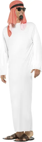 Vista 2 de Smiffy's - Disfraz árabe para hombre con túnica larga y tocado, blanco L - Talla de EE. UU. 42 a 44 pulgadas